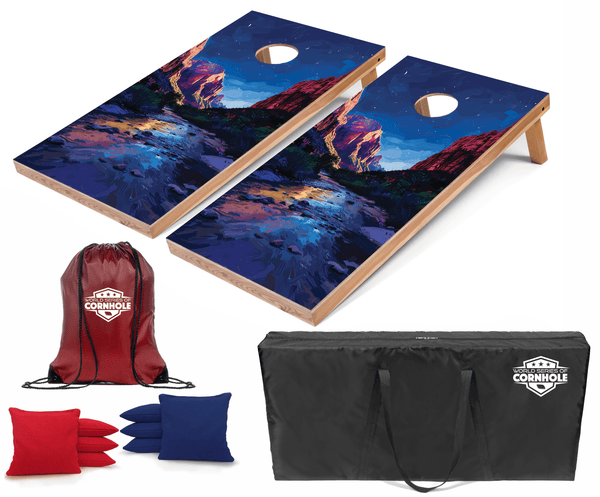 Recreational Cornhole Set World Series of Cornhole Recreational Cornhole Set - Zion National Park Nighttime Boards with Red and Royal Blue Bags