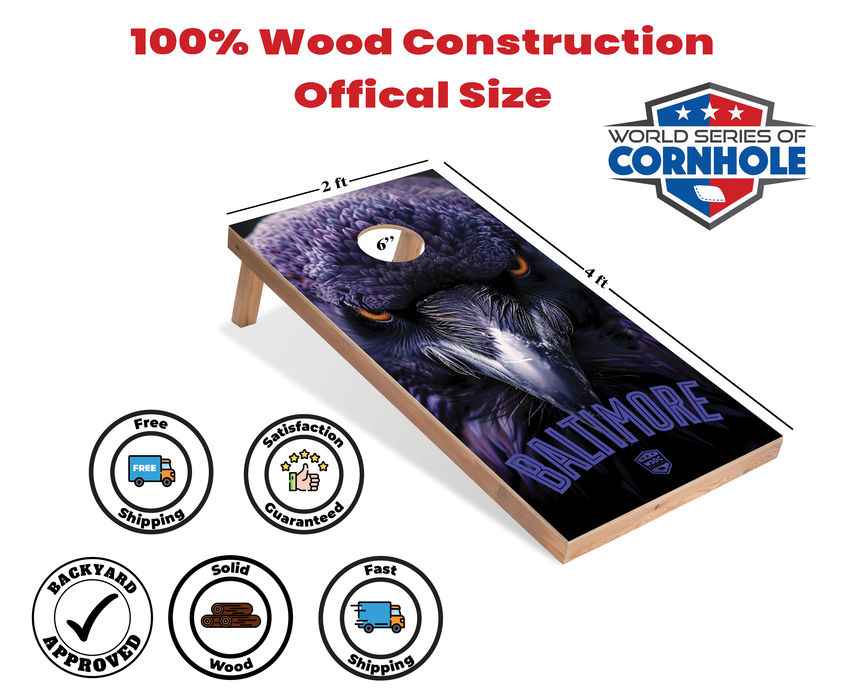 World Series of Cornhole Recreational Cornhole Set - Baltimore Ravens Boards with Yellow and Royal Purple Bags