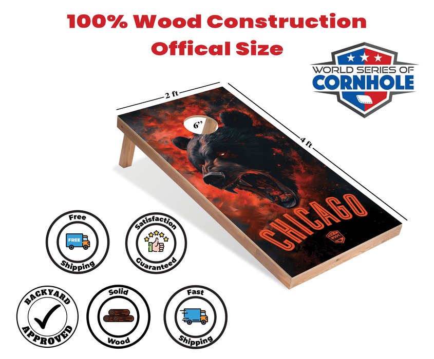 World Series of Cornhole Recreational Cornhole Set - Chicago Bears Boards with Navy and Orange Bags