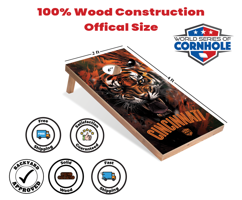 World Series of Cornhole Recreational Cornhole Set - Cincinnati Bengals Boards with Black and Orange Bags