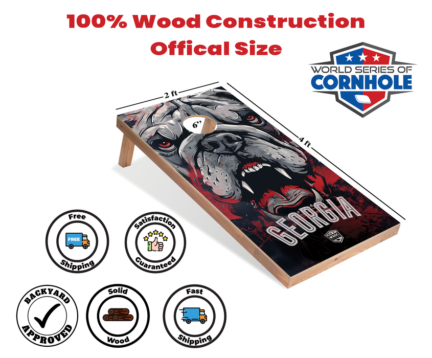 World Series of Cornhole Recreational Cornhole Set - Georgia Bulldogs Boards with Black and Red Bags