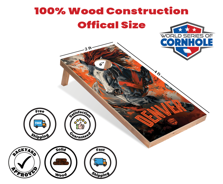 World Series of Cornhole Recreational Cornhole Set - Denver Broncos Boards with Orange and Navy Blue Bags