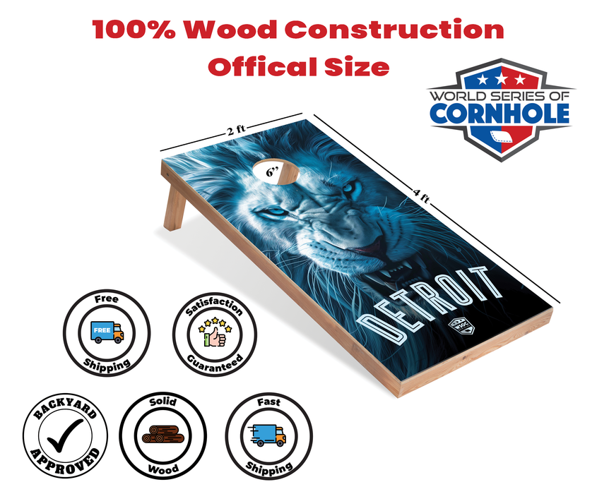 World Series of Cornhole Recreational Cornhole Set - Detroit Lions Boards with Turquoise and White Bags