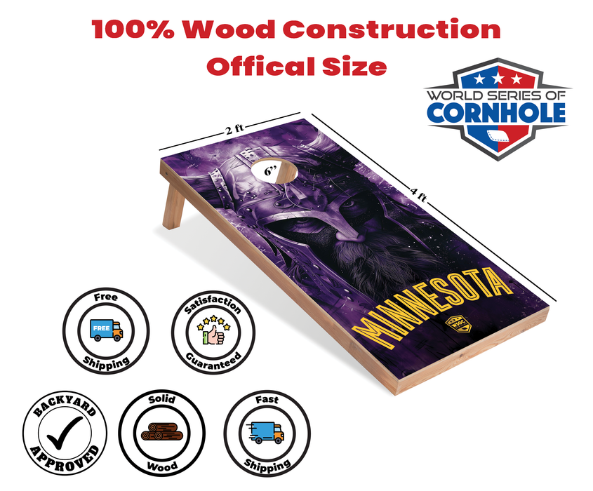 World Series of Cornhole Recreational Cornhole Set - Minnesota Vikings Boards with Yellow and Purple Bags