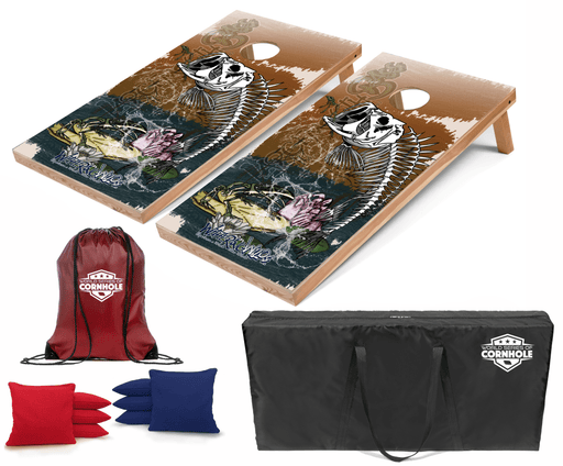Recreational Cornhole Set World Series of Cornhole Recreational Cornhole Set - Withering Wilds Largemouth Bass Boards with Red and Royal Blue Bags