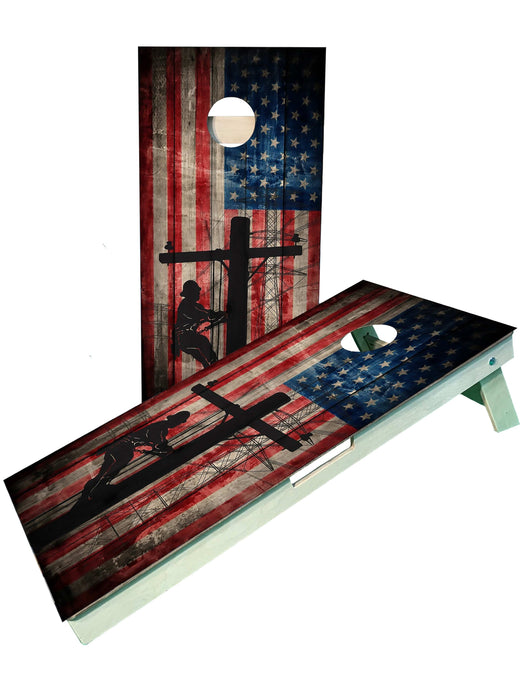 cornhole boards Lineman American Flag Cornhole Boards