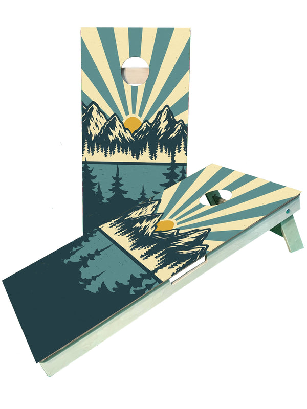 cornhole boards Lake in the Mountains Retro Cornhole Set