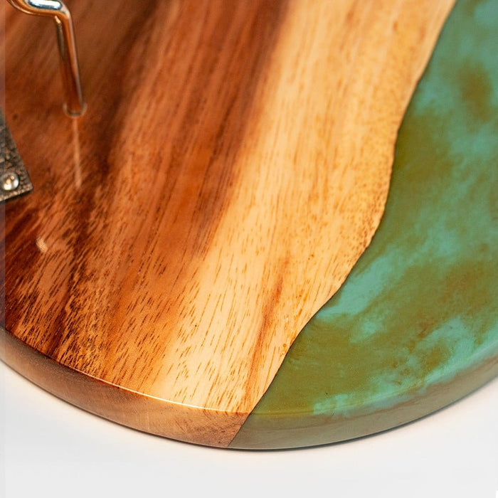 Hook and Ring One of a Kind Teal and Orange Pearl Epoxy Resin Live-Edge Wood Hook and Ring Toss Game