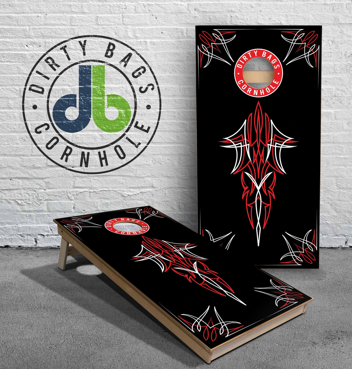boards Cornhole Boards - db Patina and Pinstriping Black Edition