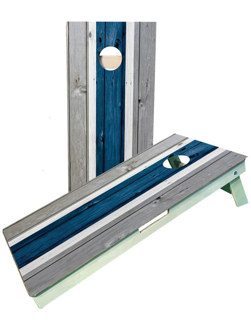 cornhole boards Blue and Grey Striped Cornhole Boards