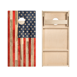 Planked Wood American Flag Star Cornhole Boards