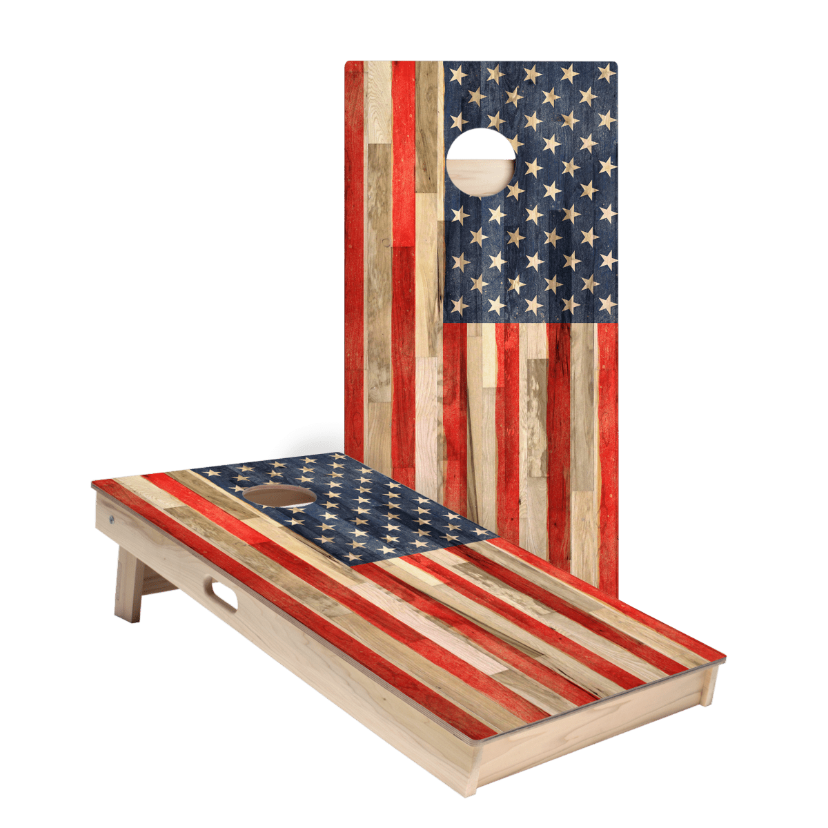 Planked Wood American Flag Star Cornhole Boards