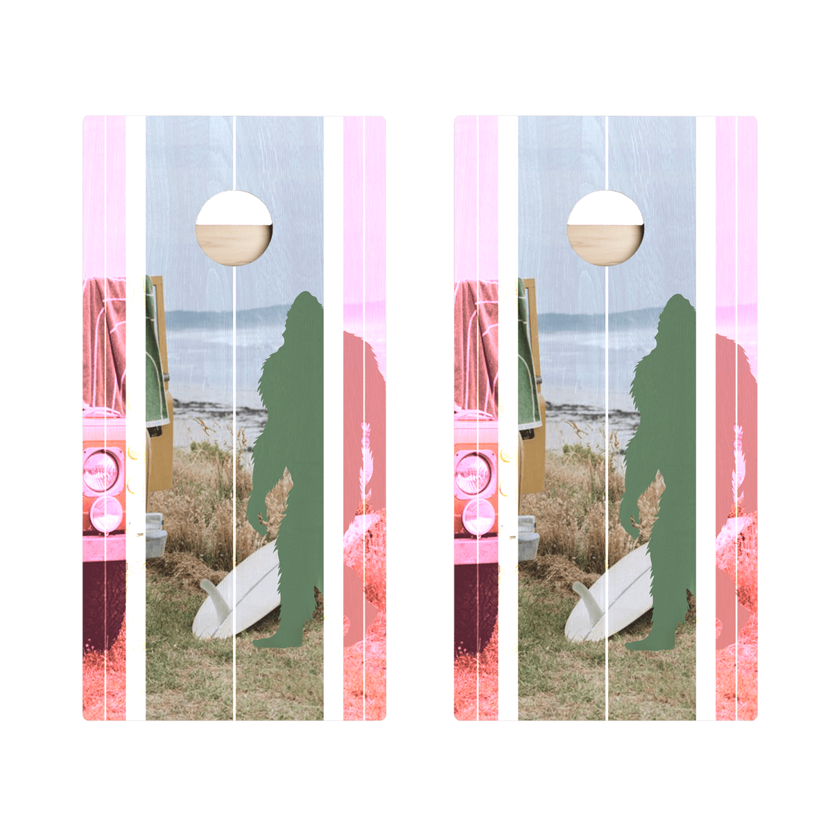 Retro Sasquatch Surf Star Cornhole Boards