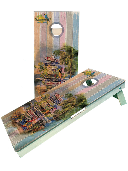 cornhole boards Rustic Beach Paradise Wasted Away, 5 oclock Tiki Themed Cornhole Boards