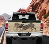White Tail Deer Bucks Fighting During Rut Tailgate Wrap Vinyl Graphic Decal Sticker