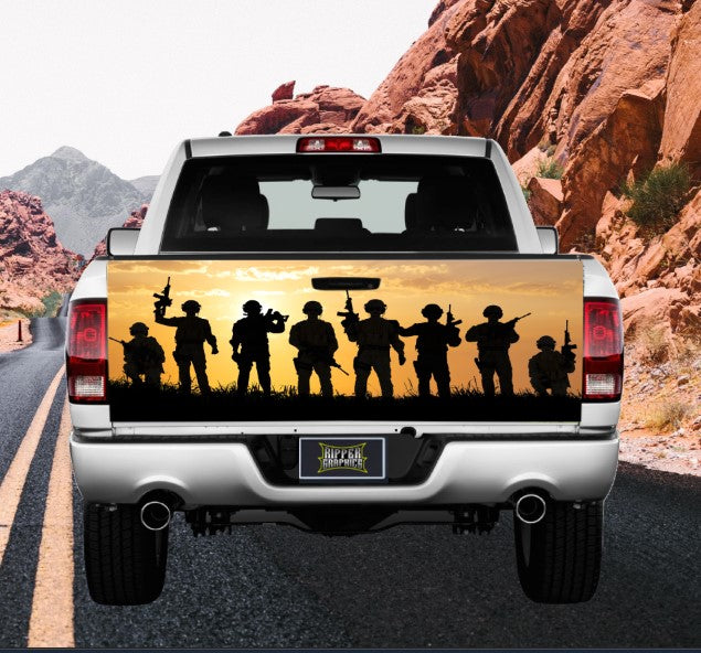 Military Figures Silhouette Tailgate Wrap Vinyl Graphic Decal Sticker