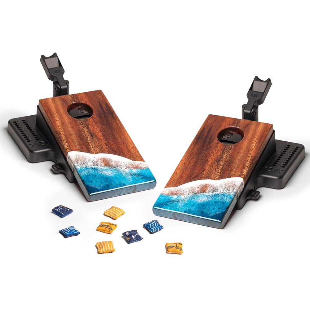 Cornhole Boards The Beach Epoxy Resin Double Chuck ART Mini Tabletop Cornhole Game