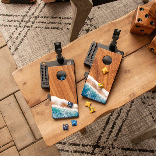 Cornhole Boards The Beach Epoxy Resin Double Chuck ART Mini Tabletop Cornhole Game