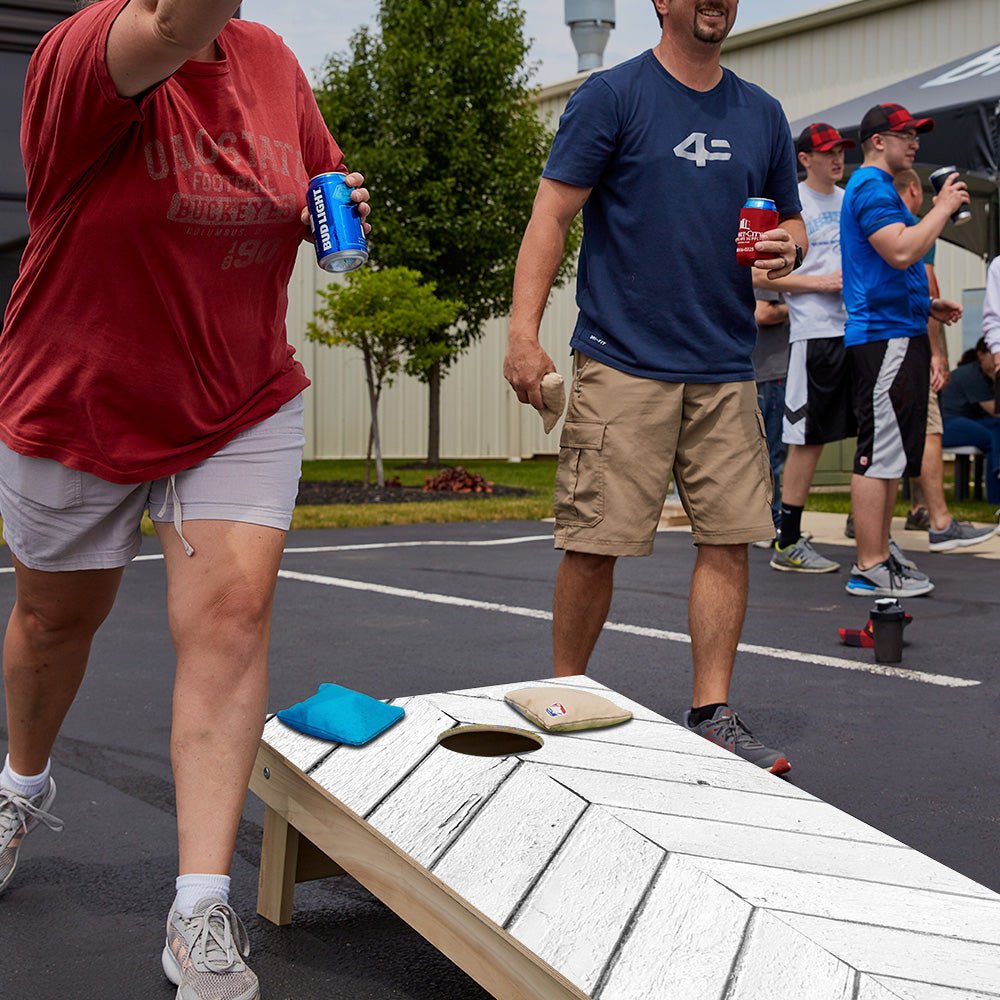 White Angled Wood Panels Star Cornhole Boards