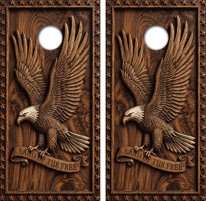 Wood Carved Eagle Cornhole Design